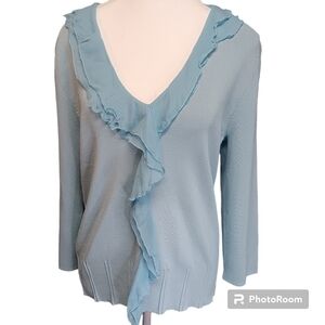 NWTCable & Gauge Knit Top Women's Long Sleeve Stretch Sky Blue Size L with Silk